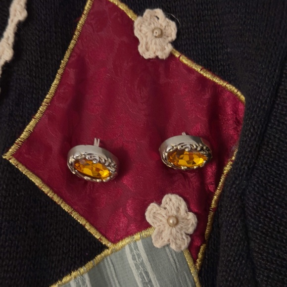 Vintage Shell Kepler Patchwork Beaded Duster Cardigan Large Black Crochet Lace - Picture 6 of 14